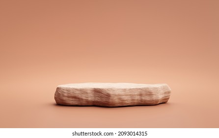 Empty natural brown stone product display 3d background or blank cosmetic podium platform stage and abstract marble rock showcase stand on advertising nature backdrop with tropical summer pedestal.