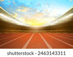 Empty nobody running track with sunset sky, sport background