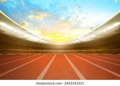 Empty nobody running track with sunset sky, sport background - Powered by Shutterstock