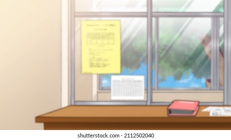 Empty Office, Clinic, Or Hospital In The Afternoon With No People Around, 
Free Hand-drawn, Illustration For A Game, Manga Cartoon, Or Comic Background, Blurred BG 