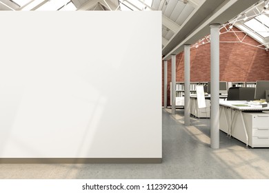 Empty Office Loft Interior With Blank Wall. 3d Illustration