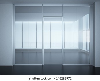 Empty Office Room With Glass Walls And Doors