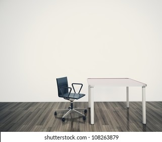 Empty Office Room Table And Chair. 3d Image.