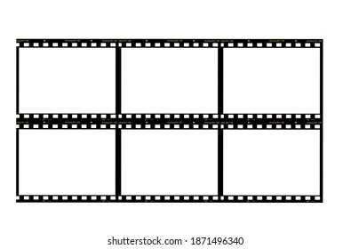 Empty old 35mm film frames or border on white background