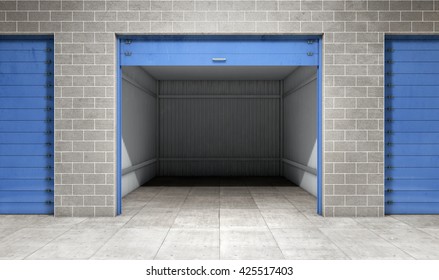 Empty Open Door Self Storage Unit . 3d Rendering