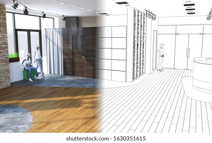 empty pavilion, interior visualization, 3D illustration