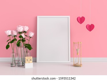 Empty Photo Frame For Mockup, Valentine Concept, 3D Rendering