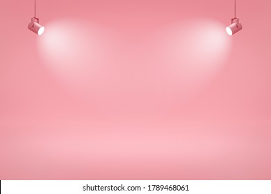 Empty Photo Studio Backdrops And Spotlight On Pink Room Background With Showing Scene. Gradient Blue Or Blank Room. 3D Rendering.