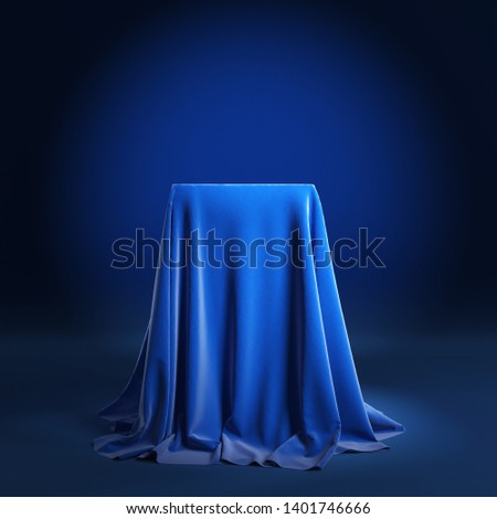 Empty podium covered with blue cloth. 3d illustration Foto stock © 