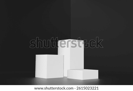 Empty podium cube white on black background for display product business.