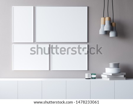 Empty posters in the scandinavian interior 3d render