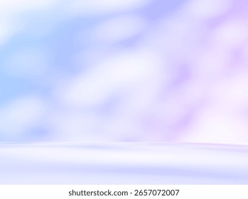 Empty purple pink blue paste room studio with leaves shadow effect overlay. Sunlight effect shadows through window. Product presentation display room. Cosmetic showroom. Minimal mock up backdrop.