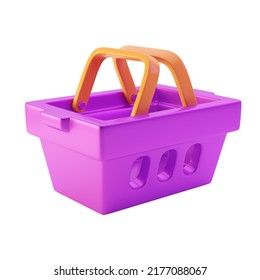 Empty Purple Shopping Cart 3d Rendered Icon Illustration. Grocery Or Food Cart, Trolley Or Buggy For Use By Customers. Shopping Time