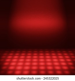 empty red disco scene with beam of light, interior abstract background to insert text or design