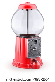 Empty Red Gumball Machine On White Background - 3D Illustration