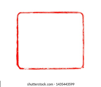 Empty red hand painted grunge frame on white background