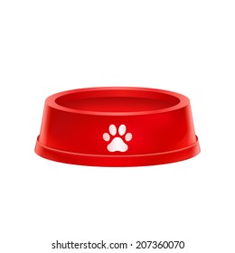 Empty Red Pet Dog Food Bowl  Dish Isolated On White Background, Stock Graphic Illustration