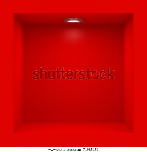 Empty red rack with\
illumination of\
shelves