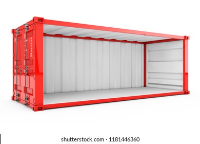 Empty Red Shipping Container With Removed Side Wall On A White Background. 3d Rendering. 