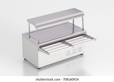 Empty Refrigerated Display Of Food Service Counter. Isolated With Clipping Path. 3d Illustration.