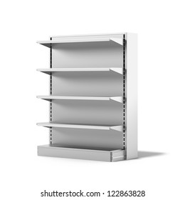 Empty Retail Store Shelf Isolated On A White Background