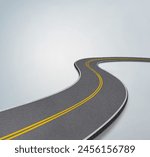 Empty road 3d render with lines, realistic abstract 3d road isolated on white background. car background isolated straight road. illustration of vacation and transportation road isolated highway ad.