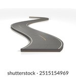 Empty road with lines, 3d illustration bending road travel and holidays advertising design isolated on abstract background. isolated highway 3d design. Curve road. cinema 4d