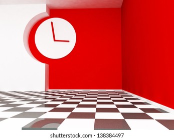 empty room with a big wall clock
