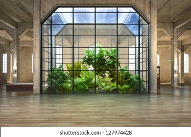 Empty Room Of Business, Or Residence With Atrium Background