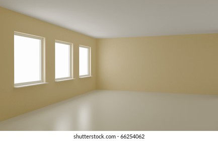 Empty room, clean office or residential interior, with clipping path for windows
