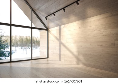 Empty room of a forest house 3D rendering