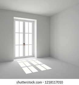 The Empty Room With French Window Closed. 3D Rendering