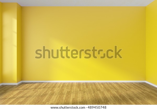 Yellow walls and sunlight the wall, minimalist office wall branding. 
