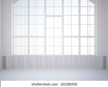 Empty Room With Large Window And Curtain