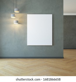 empty room with light and blank pictures, 3d rendering