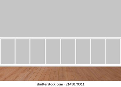 Empty Room Mockup With Grey Wall Chair Rail Molding And Hardwood Flooring 3D Illustration 