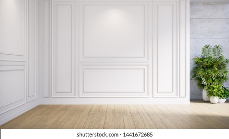Empty Room Modern Classic Interior,no People ,white Wall And Wood Floor,3d Render