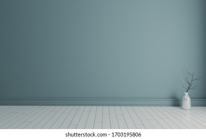 Empty room with wall and white wooden floor 3D rendering