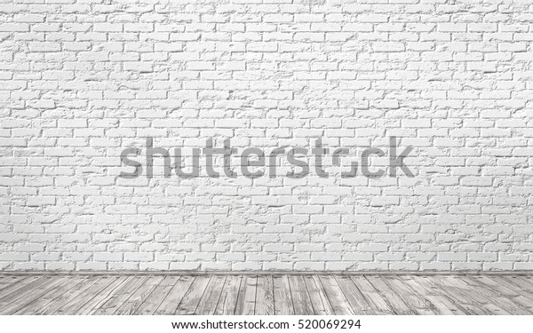 白レンガの壁と木の床の空き部屋 3dイラスト のイラスト素材