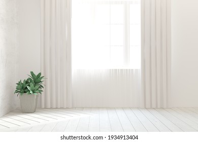 Leeres Zimmer in weißer Farbe. Skandinavisches Innendesign. 3D-Illustration