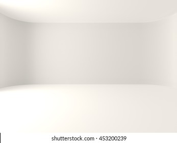 Empty Room White Curve Wall With Natural Light, 3d Illustration