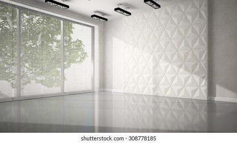Empty Room With White Panel Wall 3D Rendering 