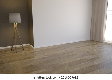 Empty room with white wall and lamp, angled view - 3d interior. 3d illustration