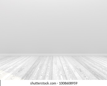 Empty Room White Wall White Wood Floor 3d Illustration Render Background Texture