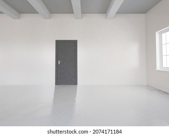 Empty room with window and door, 3d rendering
