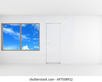 Empty room with window and door , clipping path, 3D rendering