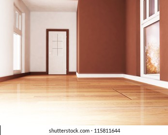 empty room with the windows and a door