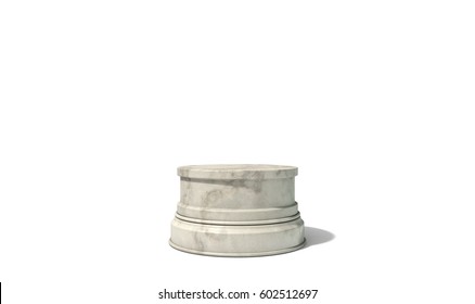 An Empty Round Light Marble Stone Trophy Base On An Isolated White Studio Background - 3D Render