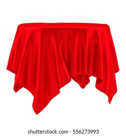 Empty Round Red Table Cloth. Isolated On White Background. 3D Illustration