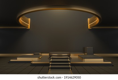 Empty Round Room With A Hole On The Ceiling, 3d Rendering. Computer Digital Drawing.